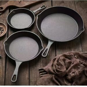 0ad3c6929caf695c08b2abe8ae94d5f7-1 3-Piece Cast Iron Skillet Set - Pre-Seasoned Non-Stick Frying Pans with Drip-Spouts - Perfect for Oven, Stovetop, and Camping - Sturdy, Heat-Retaining Cookware for Indoor & Outdoor Adventures