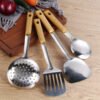 5pcs/set Stainless Steel Cookware with Wooden Handles - Durable Camping Utensils Kit - Soup Spoon, Colander, Rice Scoop, Filter - Perfect for Outdoor Adventures, Picnics - Stylish & Rust-resistant