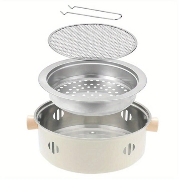 1set Portable Stainless Steel Tabletop BBQ Grill Pan - Durable, Compact, and Convenient Outdoor Grilling Solution with Grill Net - Essential Kitchen Supplies and BBQ Accessories for Household Use