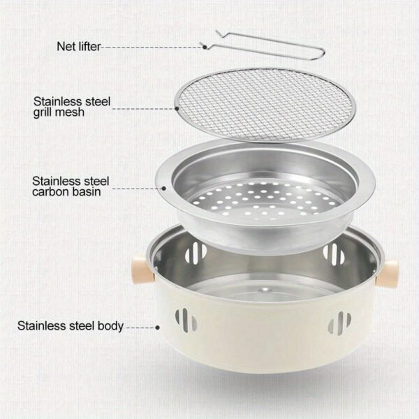 1set Portable Stainless Steel Tabletop BBQ Grill Pan - Durable, Compact, and Convenient Outdoor Grilling Solution with Grill Net - Essential Kitchen Supplies and BBQ Accessories for Household Use