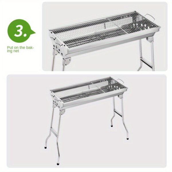Stainless Steel Charcoal Grill Set - Portable, Foldable Design for Outdoor Cooking, Camping, Picnics & Travel - Durable BBQ Tools Kit