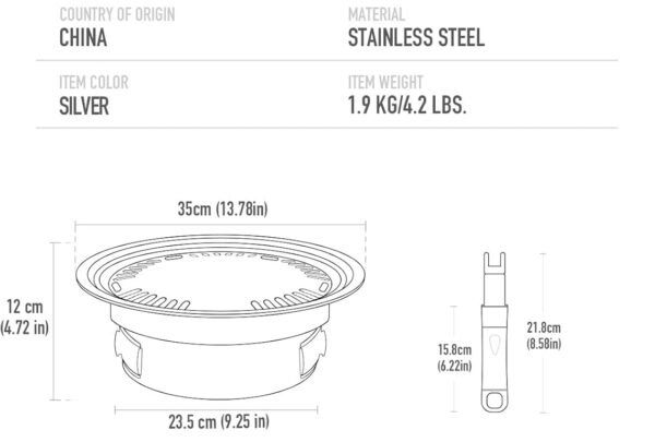 Charcoal Grill Korean Barbecue Grill Portable Stainless Steel Non-stick Charcoal Stove for Outdoor Camping BBQ Grill 13.7 inches Small Grill Outdoor Cooking
