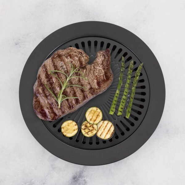 Cast Iron Korean-style Barbecue Grilling Plate - Non-stick Indoor & Outdoor Smokeless BBQ Tray for Meat and Vegetables - Compatible with Electric, Gas, Propane Stoves