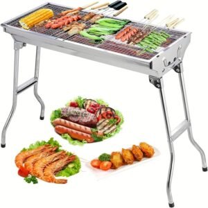 3be5ffa1-ec1e-4e95-ac3d-257fe9965c67-1 Stainless Steel Charcoal Grill Set - Portable, Foldable Design for Outdoor Cooking, Camping, Picnics & Travel - Durable BBQ Tools Kit