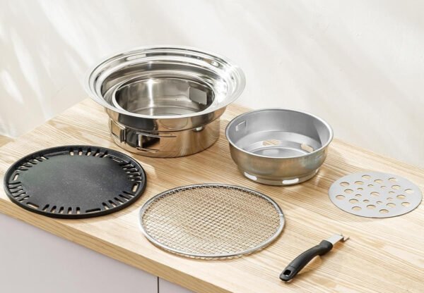 Charcoal Grill Korean Barbecue Grill Portable Stainless Steel Non-stick Charcoal Stove for Outdoor Camping BBQ Grill 13.7 inches Small Grill Outdoor Cooking