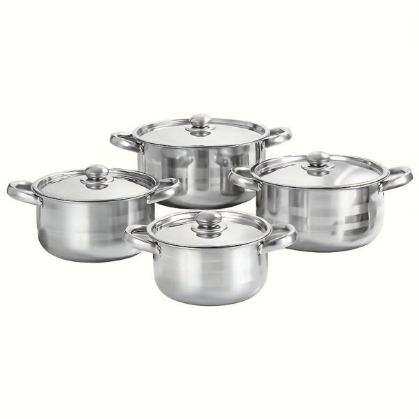 4-Piece Stainless Steel Cooking Pot Set - 410 Grade, Durable 0.5mm Thickness, Uncharged, with Lids & Handles, No Flint, Ideal for Ramadan Decoration & Camp Kitchen Essentials