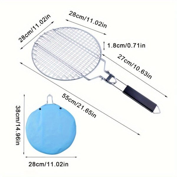 1pc, Stainless Steel Folding Barbecue Net Clip, Round Grill Net, Removable Grill Basket, Barbecue Cage Grill Fish Net, Kitchen Supplies, Kitchen Accessories, BBQ Accessories