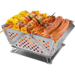 710S5aRfKWL._AC_SL1500_结果 Mini Grill Small Folding Charcoal Barbecue Picnic Camping Portable Barbecue Outdoor Folding Suitcase Grill Charcoal Grill Stainless Steel Kebab BBQ Mobile Grill for Takeaway Garden Balcony