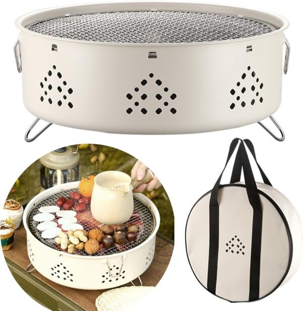 12 Inch Portable Barbecue Charcoal Grill for Camping, Small/Mini Round BBQ Stainless Stove with Folding legs & Carry Bag for Outdoor Cooking, Picnic, Hiking, Fishing & Party Black