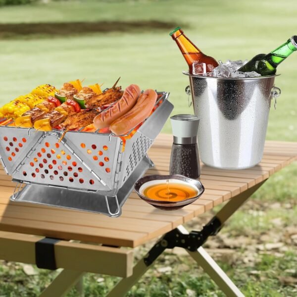 71PZsCvdqML._AC_SL1500 Mini Grill Small Folding Charcoal Barbecue Picnic Camping Portable Barbecue Outdoor Folding Suitcase Grill Charcoal Grill Stainless Steel Kebab BBQ Mobile Grill for Takeaway Garden Balcony