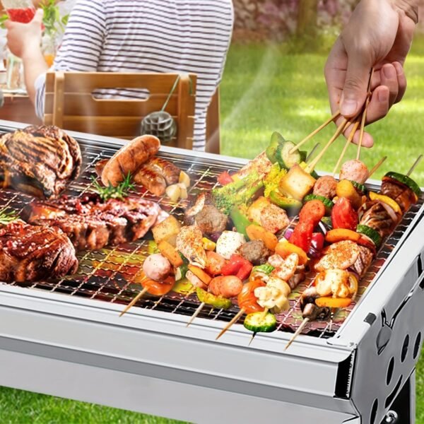 Stainless Steel Charcoal Grill Set - Portable, Foldable Design for Outdoor Cooking, Camping, Picnics & Travel - Durable BBQ Tools Kit