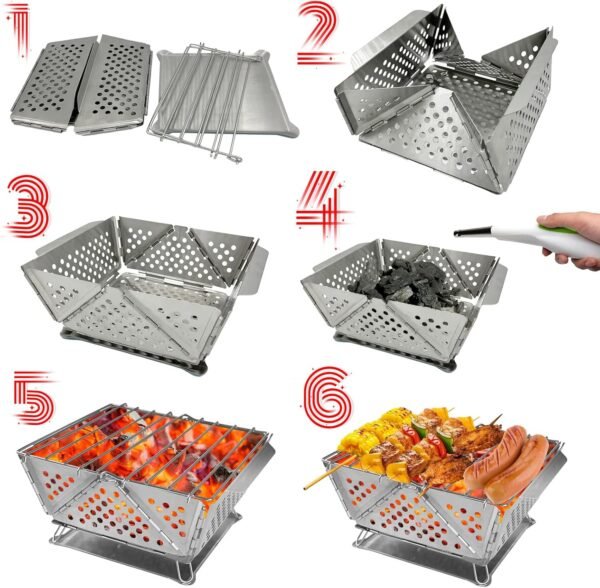 816X5dLXO4L._AC_SL1500 Mini Grill Small Folding Charcoal Barbecue Picnic Camping Portable Barbecue Outdoor Folding Suitcase Grill Charcoal Grill Stainless Steel Kebab BBQ Mobile Grill for Takeaway Garden Balcony