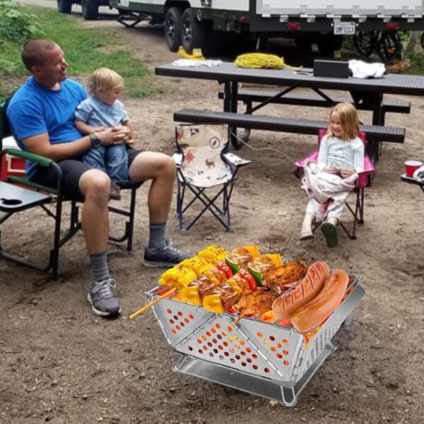 81JWUCqXuXL._AC_SL1500 Mini Grill Small Folding Charcoal Barbecue Picnic Camping Portable Barbecue Outdoor Folding Suitcase Grill Charcoal Grill Stainless Steel Kebab BBQ Mobile Grill for Takeaway Garden Balcony