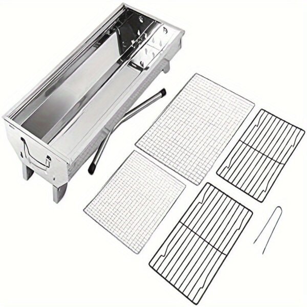 Stainless Steel Charcoal Grill Set - Portable, Foldable Design for Outdoor Cooking, Camping, Picnics & Travel - Durable BBQ Tools Kit