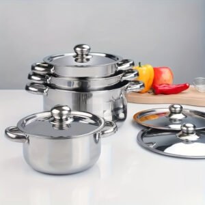 98f3e950-7eea-4b6e-a6e3-30c437be5a1f-1 4-Piece Stainless Steel Cooking Pot Set - 410 Grade, Durable 0.5mm Thickness, Uncharged, with Lids & Handles, No Flint, Ideal for Ramadan Decoration & Camp Kitchen Essentials