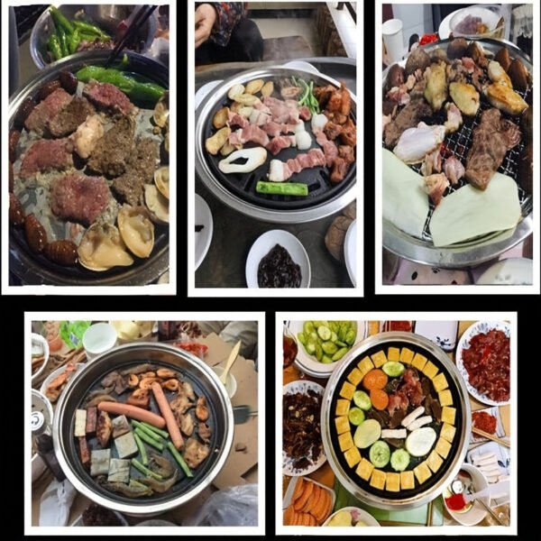 Cast Iron Korean-style Barbecue Grilling Plate - Non-stick Indoor & Outdoor Smokeless BBQ Tray for Meat and Vegetables - Compatible with Electric, Gas, Propane Stoves