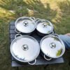 4-Piece Stainless Steel Cooking Pot Set - 410 Grade, Durable 0.5mm Thickness, Uncharged, with Lids & Handles, No Flint, Ideal for Ramadan Decoration & Camp Kitchen Essentials