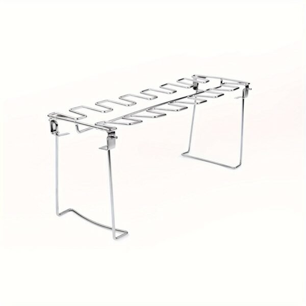 1set Stainless Steel Barbecue Grill Chicken Leg Rack + Tray Set/ Only 1pc Chicken Leg Rack, Outdoor Barbecue Rack Double-layer Vegetable Meat Rack, Kitchen Supplies, Kitchen Accessories, BBQ Accessories