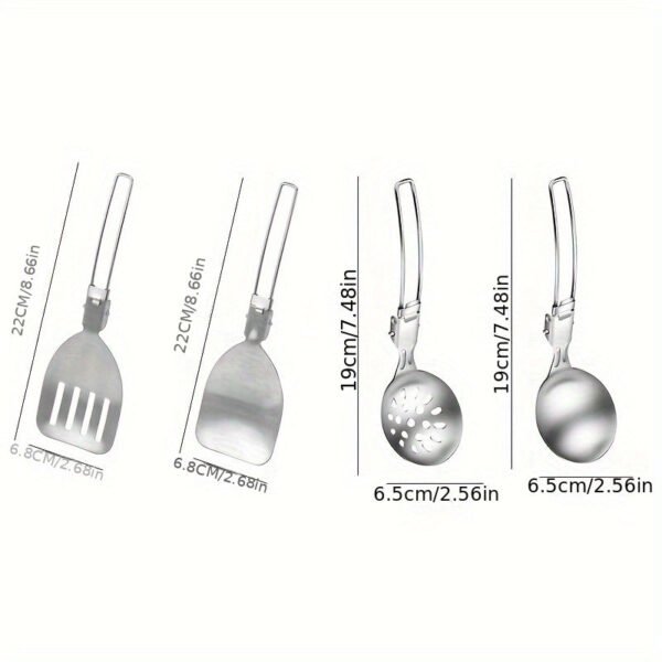 Outdoor Folding Kitchenware Set Camping And Traveling Portable 304 Stainless Steel Stir Fried Vegetable Pot Shovel Soup Spoon Meal Kitchenware