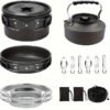 1set, Camping Pot And Pan Set For 2-3 People Use, Portable Cookware Tableware Set With Cooking Pot, Frying Pan, Kettle, Knives And Forks