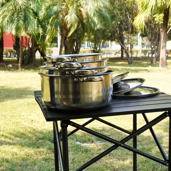 4-Piece Stainless Steel Cooking Pot Set - 410 Grade, Durable 0.5mm Thickness, Uncharged, with Lids & Handles, No Flint, Ideal for Ramadan Decoration & Camp Kitchen Essentials