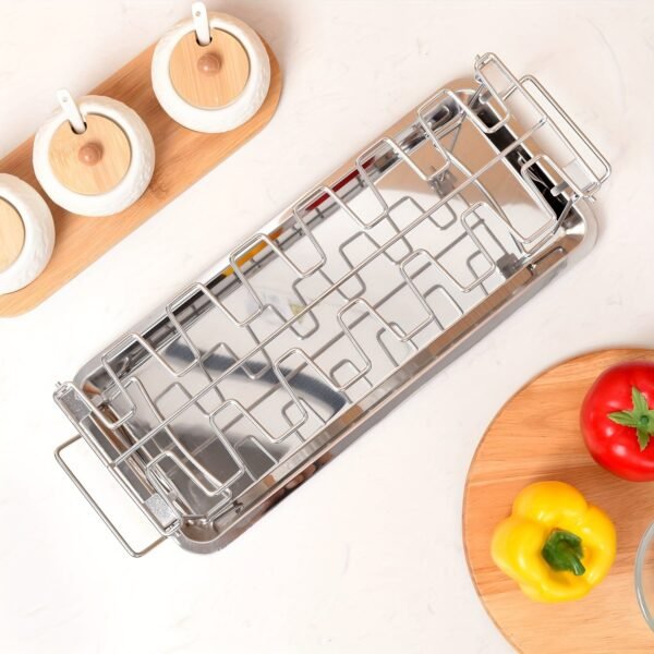 1set Stainless Steel Barbecue Grill Chicken Leg Rack + Tray Set/ Only 1pc Chicken Leg Rack, Outdoor Barbecue Rack Double-layer Vegetable Meat Rack, Kitchen Supplies, Kitchen Accessories, BBQ Accessories
