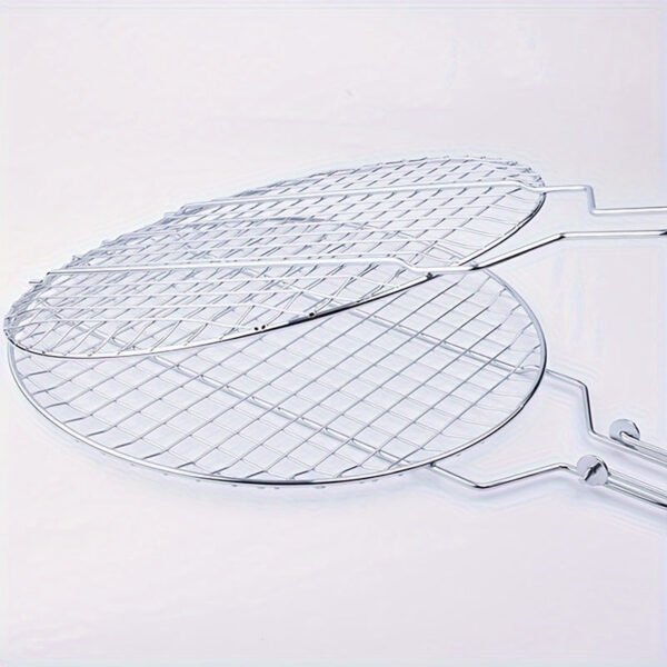 1pc, Stainless Steel Folding Barbecue Net Clip, Round Grill Net, Removable Grill Basket, Barbecue Cage Grill Fish Net, Kitchen Supplies, Kitchen Accessories, BBQ Accessories