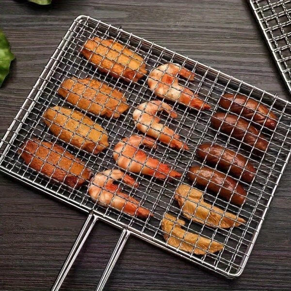 1pc Heavy-Duty Rustproof Stainless Steel BBQ Grill Basket - Perfect for Grilling Meat, Steak, Shrimp, Vegetables, Chops - Ideal for Outdoor Picnic, Camping, and Backyard BBQs - Durable, Easy-to-Clean, and Space-Saving Grill Accessories