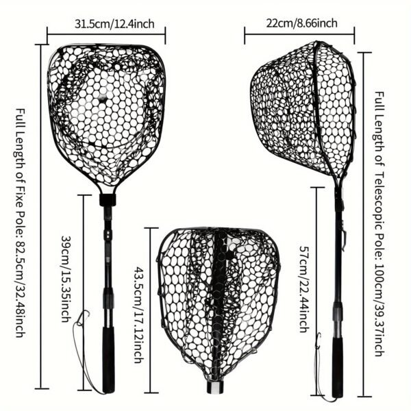 Fly Fishing Net Foldable Landing Net with Soft Rubber Mesh, Telescopic Handle for Trout and Bass