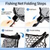 Fly Fishing Net Foldable Landing Net with Soft Rubber Mesh, Telescopic Handle for Trout and Bass