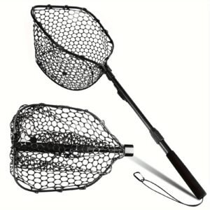 2d725f25-3d4c-4ab8-b87a-c326f61a1a87.jpg Fly Fishing Net Foldable Landing Net with Soft Rubber Mesh, Telescopic Handle for Trout and Bass