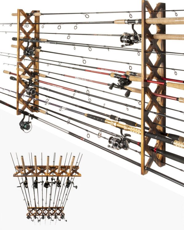Fishing Rod Rack Wall/Ceiling Mounted Organizer for 12/18/20 Rods, Space-Saving Storage for Garage