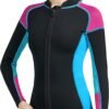 Women Wetsuit Top Swim Jacket Mens Youth Wet Suit Shirt 2mm Neoprene Thermal Swimsuit Front Zip Long Sleeve Cold Water Keep Warm Snorkeling Diving Surfing