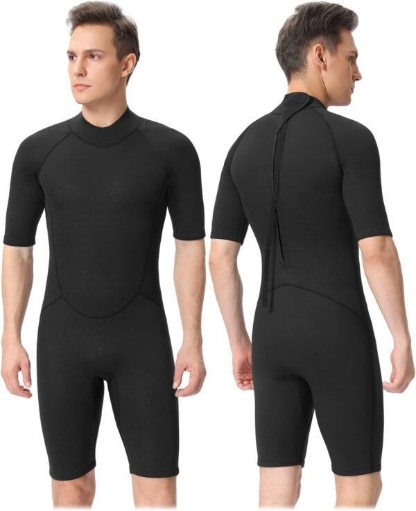 618VVdtU7WL._AC_SL1500-20240618-095422.jpg Shorty Wetsuit Men and Women,2mm Neoprene Short Sleeves Wet Suits Back Zip, 1.5mm Shorty Surf Suit Keep Warm in Cold Water for Snorkeling Kayaking Boarding