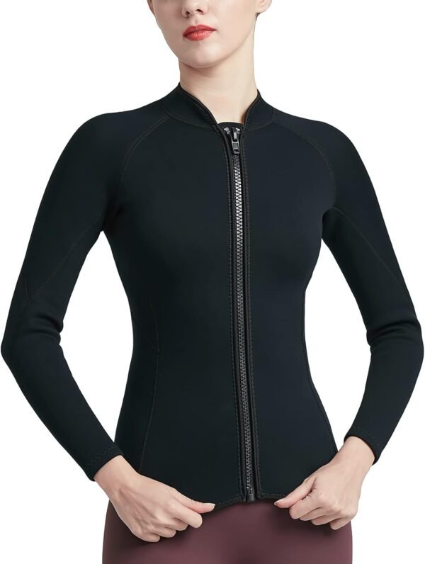 Women Wetsuit Top Swim Jacket Mens Youth Wet Suit Shirt 2mm Neoprene Thermal Swimsuit Front Zip Long Sleeve Cold Water Keep Warm Snorkeling Diving Surfing