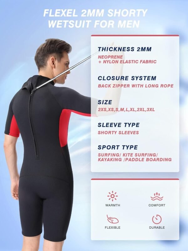61SIZwZY7-L._AC_SL1500-20240618-095421.jpg Shorty Wetsuit Men and Women,2mm Neoprene Short Sleeves Wet Suits Back Zip, 1.5mm Shorty Surf Suit Keep Warm in Cold Water for Snorkeling Kayaking Boarding