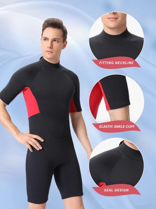 61UIBJSdpuL._AC_SL1500-20240618-095417.jpg Shorty Wetsuit Men and Women,2mm Neoprene Short Sleeves Wet Suits Back Zip, 1.5mm Shorty Surf Suit Keep Warm in Cold Water for Snorkeling Kayaking Boarding