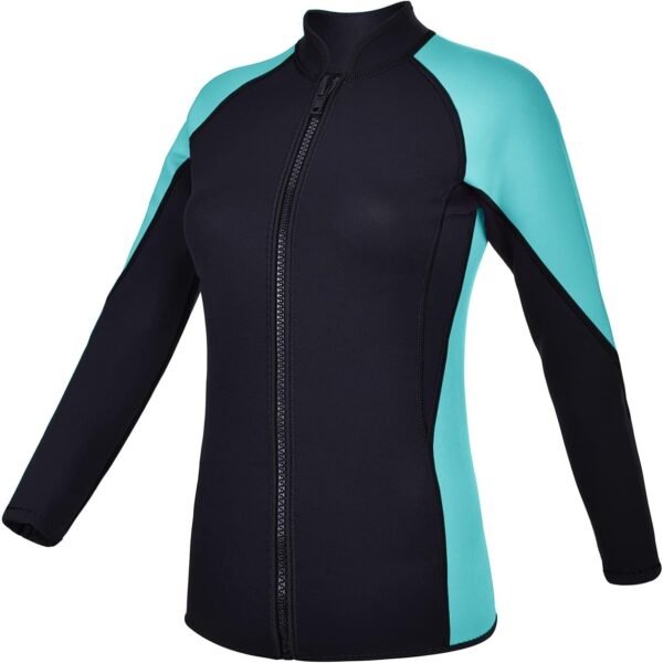 Women Wetsuit Top Swim Jacket Mens Youth Wet Suit Shirt 2mm Neoprene Thermal Swimsuit Front Zip Long Sleeve Cold Water Keep Warm Snorkeling Diving Surfing