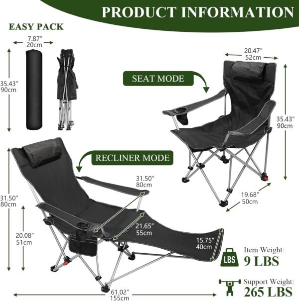 Lightweight Folding Camping Chair  Supports 280+ lbs