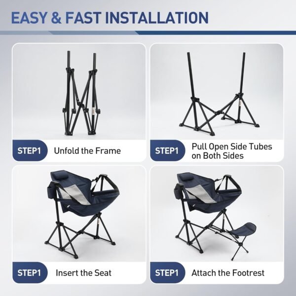 Hammock Camping Chair Folding Chair with Adjustable Footrest, Backrest, and Cup Holder
