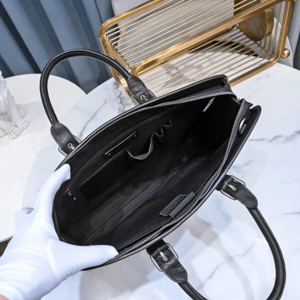 Men Fashion Leather Personality Woven Portable Briefcase Business Large Capacity Travel Black Zipper Laptop Bag for A4 Magazine