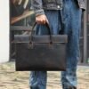New crazy horse leather handheld briefcase men lightweight handbag vintage business casual computer bag male models