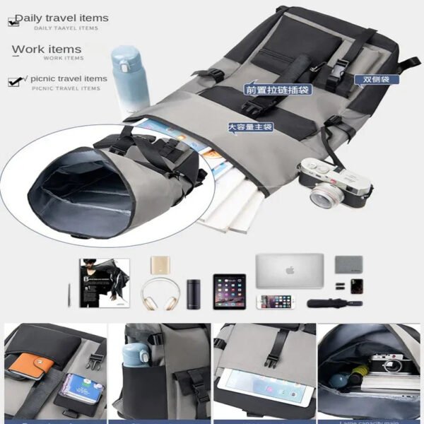 School bag Men's Backpack Waterproof Rollup Backpack Women Travel Expandable USB Charging Large Capacity Laptop Bag Mochilas