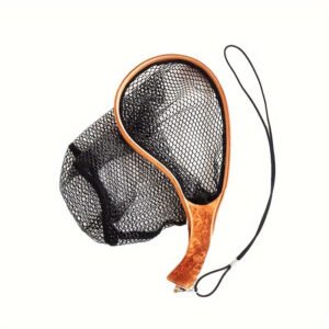 afafca67-a8aa-4720-af10-098e99981cd7.jpg Wooden Fishing Landing Net Burl Wood Handle with Durable Mesh Netting, Available in Small (34cm) and Large (42cm)
